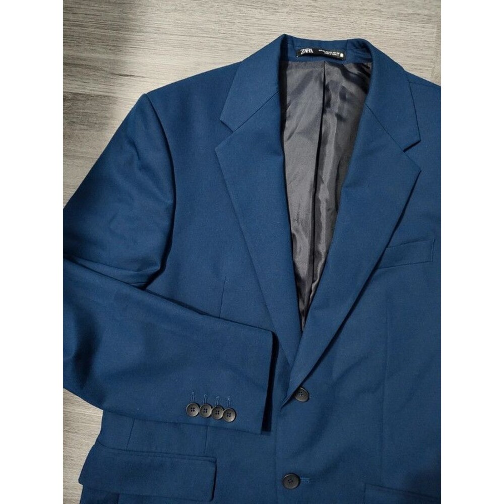 Zara men's blazer suit tuxedo formal tailored jacket navy blue 38